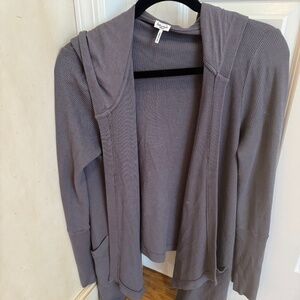 Splendid Womens Gray Waffle Knit Hooded Open Front Cardigan Sweater Top Size M